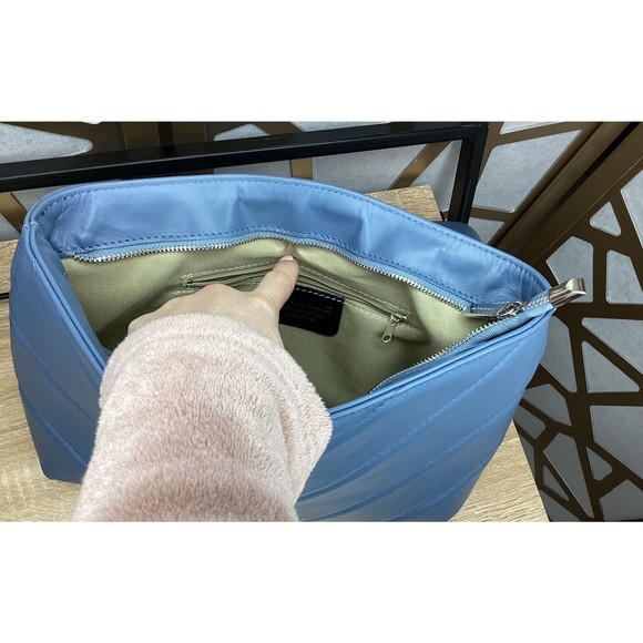 MARINA GALANTI Made In Italy Leather Quilted Chain Strap Crossbody blue - Picture 4 of 5